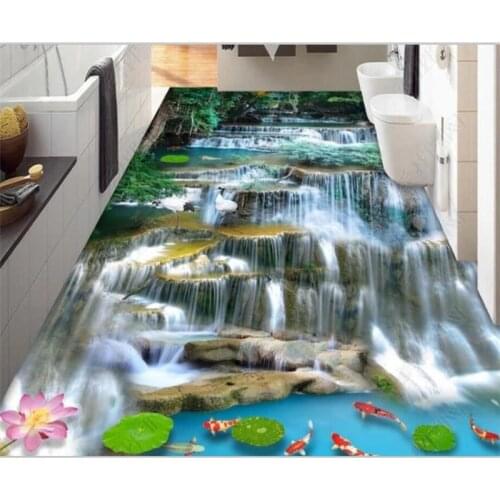 Beibehang Floor painting custom home decoration photo flow water wealth waterfall kitchen bathroom 3D floor tile floor wallpaper