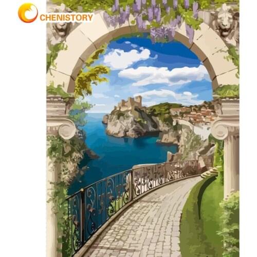 CHENISTORY Oil Painting By Number Sea Arch Landscape Drawing Canvas HandPaint Art Diy Picture By Number Sea Kit Home Decoration