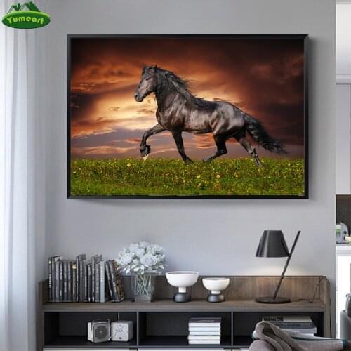 Yumeart Running Brown Horse Animals Painting Artistic Canvas Art Gold Posters Prints Wall Art Picture For Living Room Decor