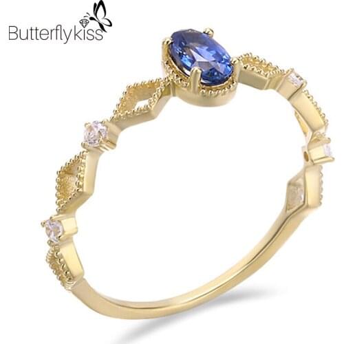 BK 9K Genuine Gold Rings For Women Yellow Gold Luxury Jewelry New Design Simple Lace Sapphire Ring Classic Female Wedding Gifts