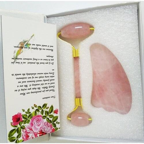Jade Facial Roller Massager Natural Rose Quartz Jade Roller Guasha kit Face Slimming Skin Massage Lifting Stone Beauty Care Tool