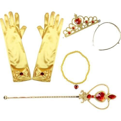 Girl Cosplay Princess Costume Outfit Kids Gloves Tiara Wand Party Halloween Birthday Drama Photography Props Accessories Set
