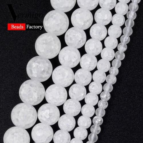 Natural Stones Dull Polished White Snow Cracked Crystal Round Beads For Jewelry Making 4mm-12mm Spacer Beads Diy Bracelets 15"