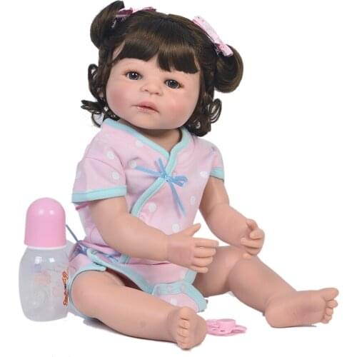 New hair style bebe rebe reborn full vinyl silicone body reborn baby girl dolls gift 22 inch 55cm real baby doll gift for child