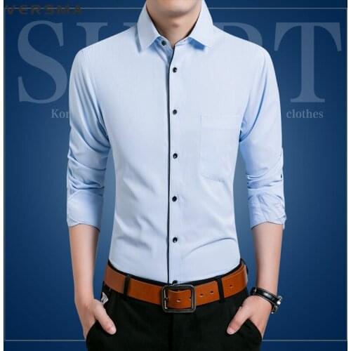 VERSMA Fashion Casual Dress Shirt Slim Fit Cotton Shirt Social Business Men Shirt Long Sleeve Male Brand Clothing Drop Shippping