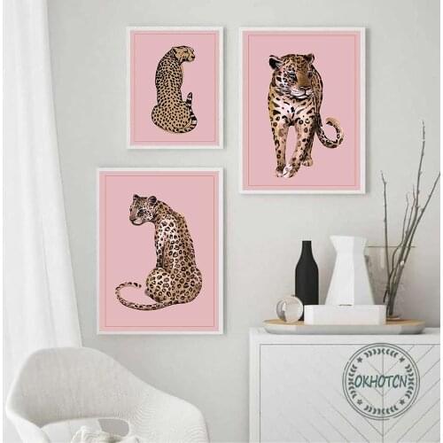 Fashion Leopard Pink Background Posters and Prints Nordic Wall Art Print Canvas Painting Decorative Picture Modern Home Decor