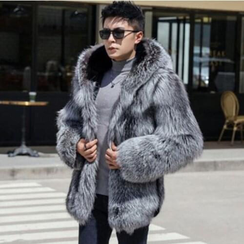 Hooded faux mink fur leather jacket mens warm fur leather coat men loose jackets winter autumn thicken fashion grey