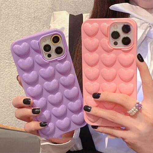 Cartoon 3D Love Heart Candy Color Phone Case For iPhone 11 12 Pro Max 12 Mini XS Max XR XS 7 8Plus Soft Solid Silicon Back Cover