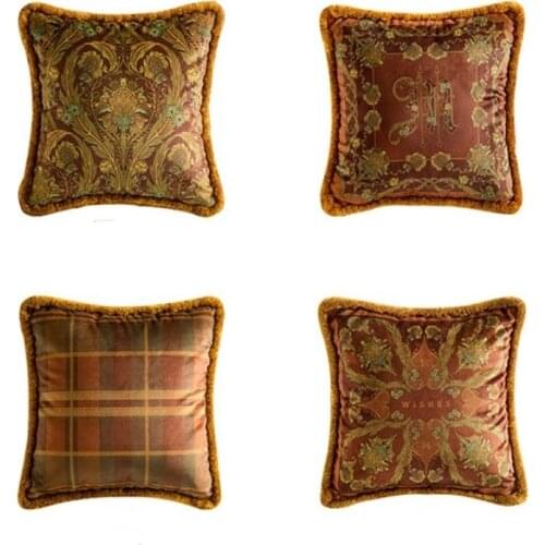 Luxury Cushion Cover Dark Brown Square Velvet Pillow Cases Throw With Heavy Tassels Vintge Home Decororation 45x45cm Floral