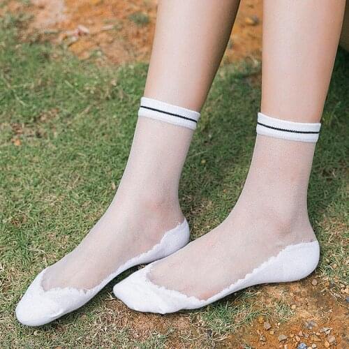 2019 Harajuku Summer Short Mesh Socks Womens Kawaii Glass Silk Socks Transparent Ladies Vintage Summer Student Socks