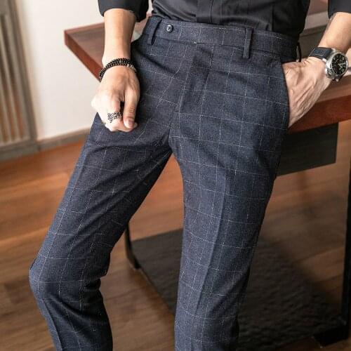 MRMT 2021 Brand Autumn and Winter New Mens Trousers Slim Plaid Casual Pants for Male Straight Small Feet Long Trouser