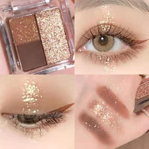 3 Colors Mashed Potato Sequins Eyeshadow Peach Blossom Mini Portable Luminous Pearlescent Waterproof Glitter Eye Shadow Palette