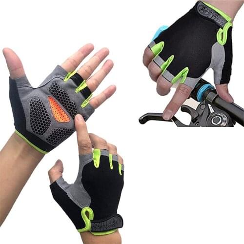 1Pair Cycling Mountain Bike Gloves Anti-slip Anti-sweat Men Women Half Finger Gloves Breathable Anti-shock Sports Bicycle Gloves