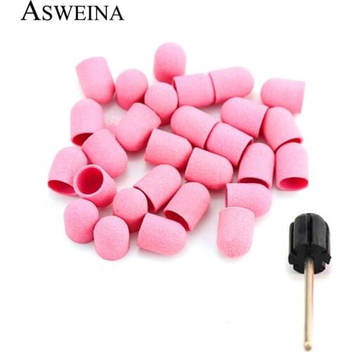 100pcs 10*15mm Sanding Caps Pink Plastic Electric Files Sanding Bands Nail Art Pedicure Accessories Tools