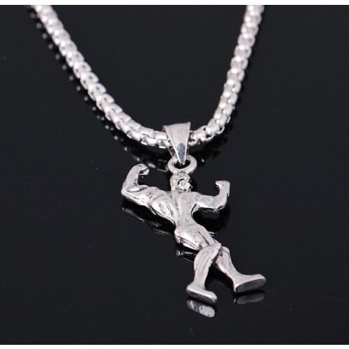 RONGQING 1pcs Man Sports Necklace 2019 New Pendants Jewelry Aerobics Necklace Silver Jewelry 3D