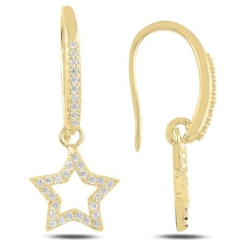 Silver 925 Sterling Dangle Star Zircon Stone Earrings