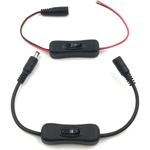 DC Wire Connector with Switch 2.1x5.5mm Plug Jack Power Adapter For LED Strip Lights DIY Electrical Socket Connecting Cable Plug