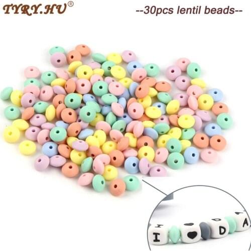 30pc Lentil 12mm Silicone Beads Baby Teething Toys For Diy Chew Necklace Letter Bracelet Accessories Food Grade Silicone