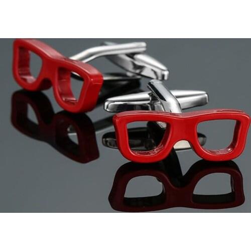 High quality red glasses Cufflinks brand new fashion jewelry Cufflinks mens party shirt suit pin badge button gifts