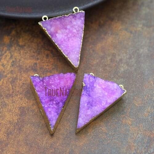 High Grade Gold Electroplated Triangle Pendants Jewelry Purple Druzy Crystal Charm For Jewelry Making Approx 30*42 mm PM5863