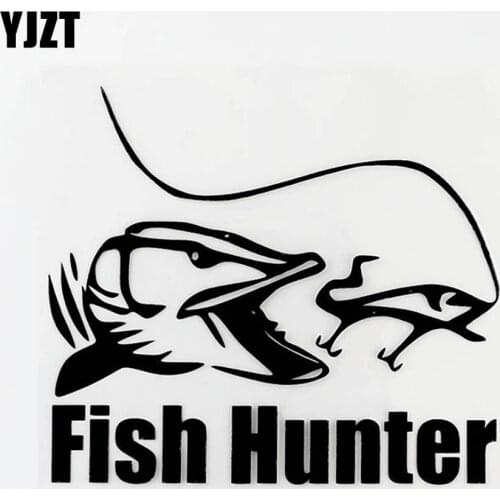 YJZT 14.2CM×12.4CM Fashion Fish Hunter Animal Vinyl Decor Car Window Sticker Black/Silver 8C-0327