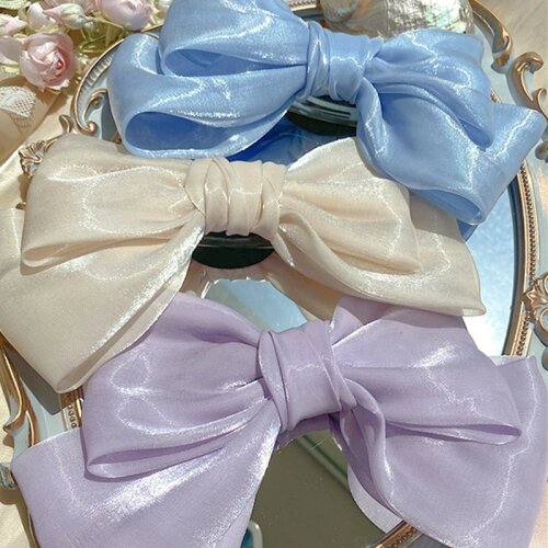 Korean College Style Hair Clip Hairgrip Woman Fashion Bright Hairpins Silk Crystal Yarn Oversized Barrette Bow Hair Accessories
