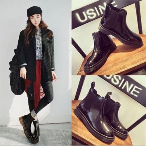 Autumn Women Martin PU Leather Ankle Boots Casual Flat Heel Slip Pumps Shoes