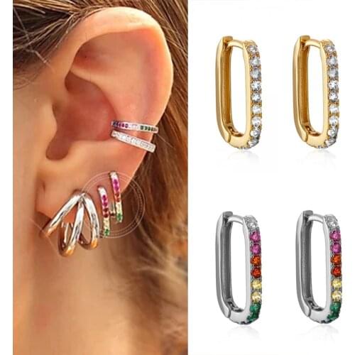 925 Sterling Silver Ear Buckle Womens Crystal Diamond Geometric Oval Hoop Earrings Fashion Wedding Jewelry Birthday Gifts