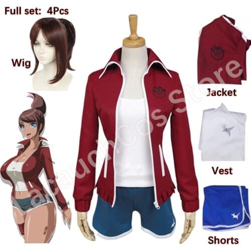 Anime Danganronpa Asahina Aoi Cosplay Costumes Women Red Jacket Shorts Uniforms Clothing Cosplay Halloween Party Wig Hairnet