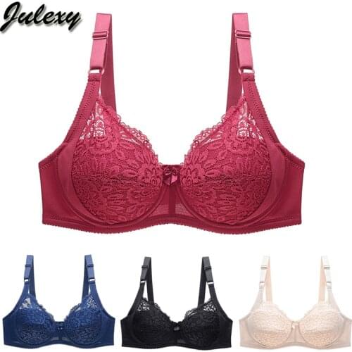 Julexy New 2020 Sexy lace Big size Women bralette solid plus size bra D E F Cup women Underwear