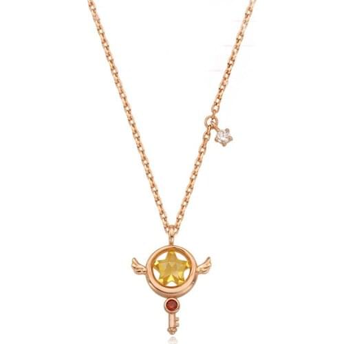 Anime Cardcaptor Sakura Moon Necklace s925 Cartoon Card Captor Heart Wand Rabbit Bird Necklaces Pendants Jewelry Women