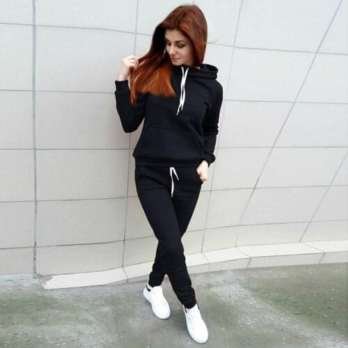 Winter Solid Hoodies Suit Casual Tracksuit Women Vintage 2 Pieces Set Sports Sweatshirts+Sweatpants Spring Pullover Home Outfits