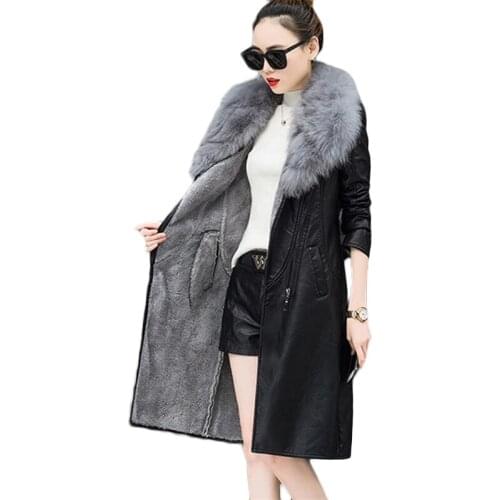 Winter PU Leather Jacket Women Plus velvet long Wind waterproof Tooling Jackets Womens Plus size Warm Bomber Leather Jackets 4XL