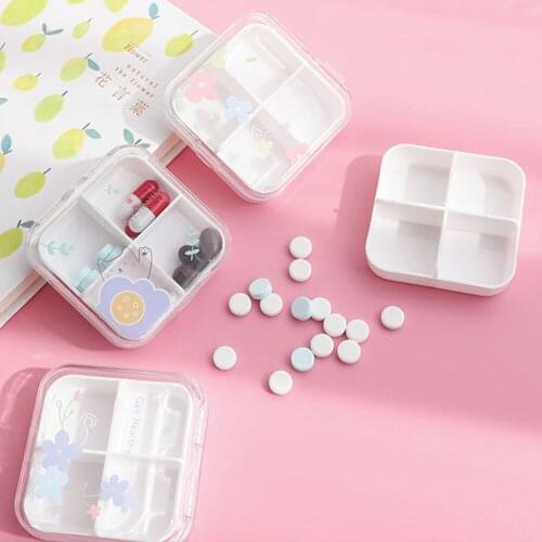 1Pc Portable Empty Drugs Box 4 compartments Mini Cute Pill Box Medicine Case For Healthy Carem