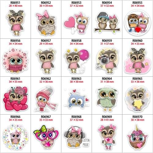 10pcs/lot New Cute Owl Cartoon Printed for Hair Bows DIY Handmade Materials Planar Resin Crafts R0695 R0696 R0697