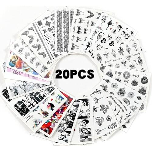 20 sheets Nail Art Water Transfer Stickers Mixed Designs Beauty Flower Watermark on nails tips Decals Wraps Nail Art Tools