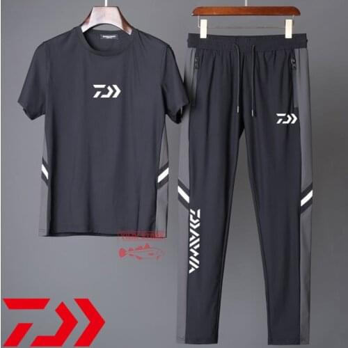 2021 Daiwa Fishing Short Sleeve T-shirt Suit Summer Men Breathable Two-piece Outdoor Sports and Leisure Ice Silk Fishing Sets