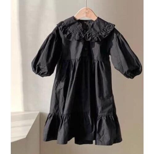 2021 Spring and Autumn Girls Cotton and Linen Long-Sleeved Lotus Leaf Lace Princess Dress girls dress kids dress