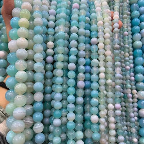 6-12mm Natural Blue Banded Agates Beads Round Strip DIY Loose Stone Beads For Jewelry Making Bracelet Necklace For Women Gift