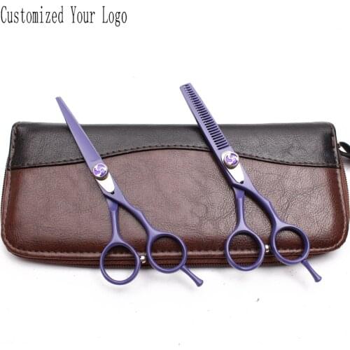 6" Customize Logo Violet Color Animal Scissors Straight Shears Thinning Shears Dogs Scissors Grooming Scissors Finger Rest C1018