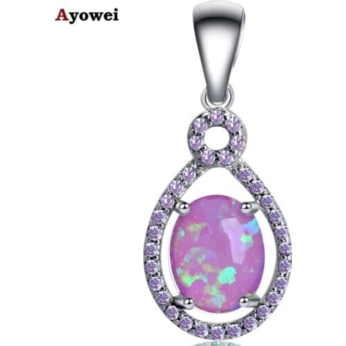 Ayowei Einzigartiges Design pink Zircon Fashion Jewelry pink Fire Opal Silver fashion Necklaces Pendants for Women OPS730A
