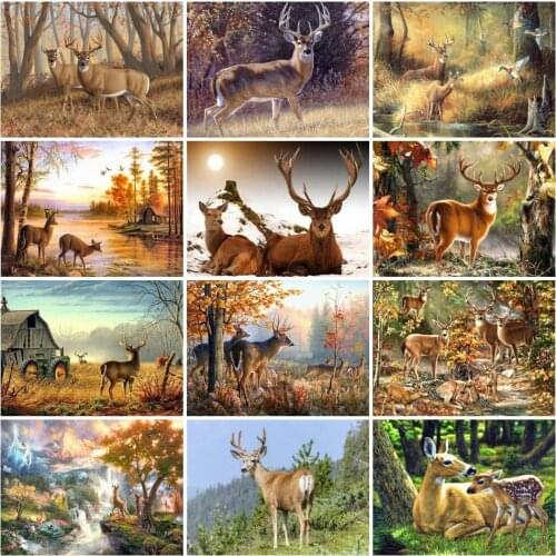 AZQSD 5D Diamond Painting Forest Deer Mosaic Handmade Gift Rhinestones Picture Diamond Embroidery Animal Landscape Kits