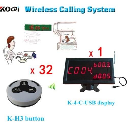 Wireless servant paging system,waiter call button, table bell,display receiver, display 3 group number ( 1 display + 32 buzzer )