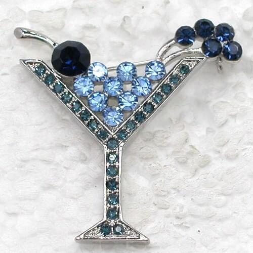 Blue Rhinestone Martini glass pin brooches C269 BL