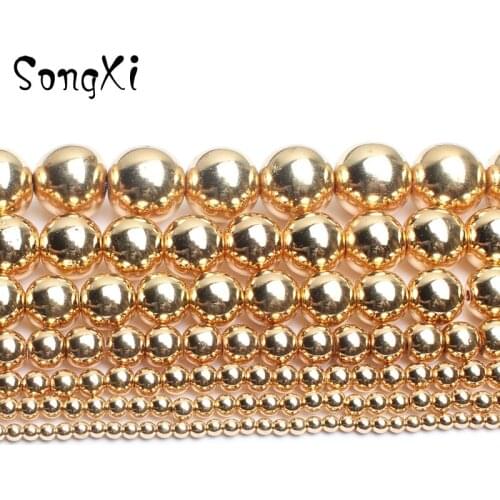 Natural Stone Beads Gold Hematite 4/6/8/10MM Round Loose Spacer Beads For Jewelry Making Diy Bracelet Necklace Wholesale 15 Inch