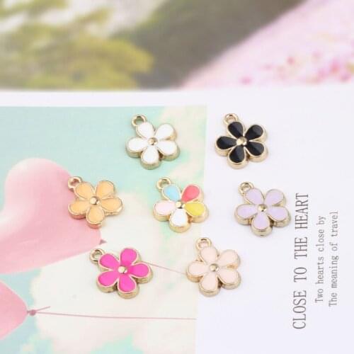 20Pcs Colorful Enamel Little Flowers Charms Oil Drop Plant Metal Pendant For Earrings Bracelet DIY Jewelry Making Accessories