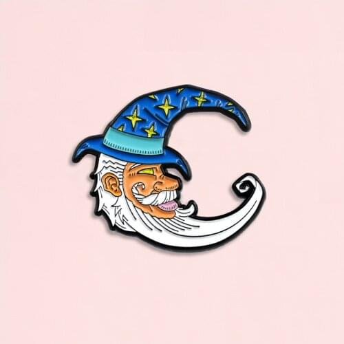 New beautiful white beard moon grandpa sleeping brooch blue moon hat brooch child cute cartoon badge lapel denim alloy