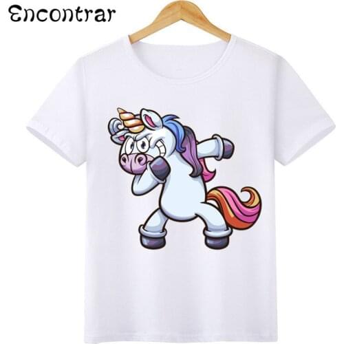 Childrens Dabbing Unicorn Design Boys/Girl T Shirt Kids Short Sleeve Tops Funny Cute White Printing 3D Children T-Shirt,HKP3061