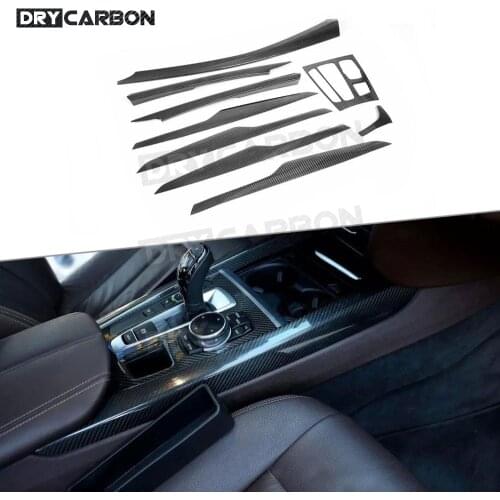 For BMW X5 F15 X6 F16 2015-2019 Center Console Gear Shift Panel Door Handle Strip Decorate Cover Dry Carbon Fiber Interior Trim
