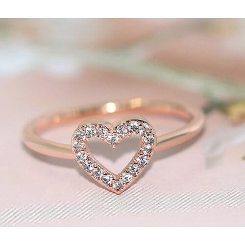 Double Fair Heart Rings For Women Girls Rose Gold Color Zircon Party Daily Female Womens Midi Rings Fashion Jewelry R916